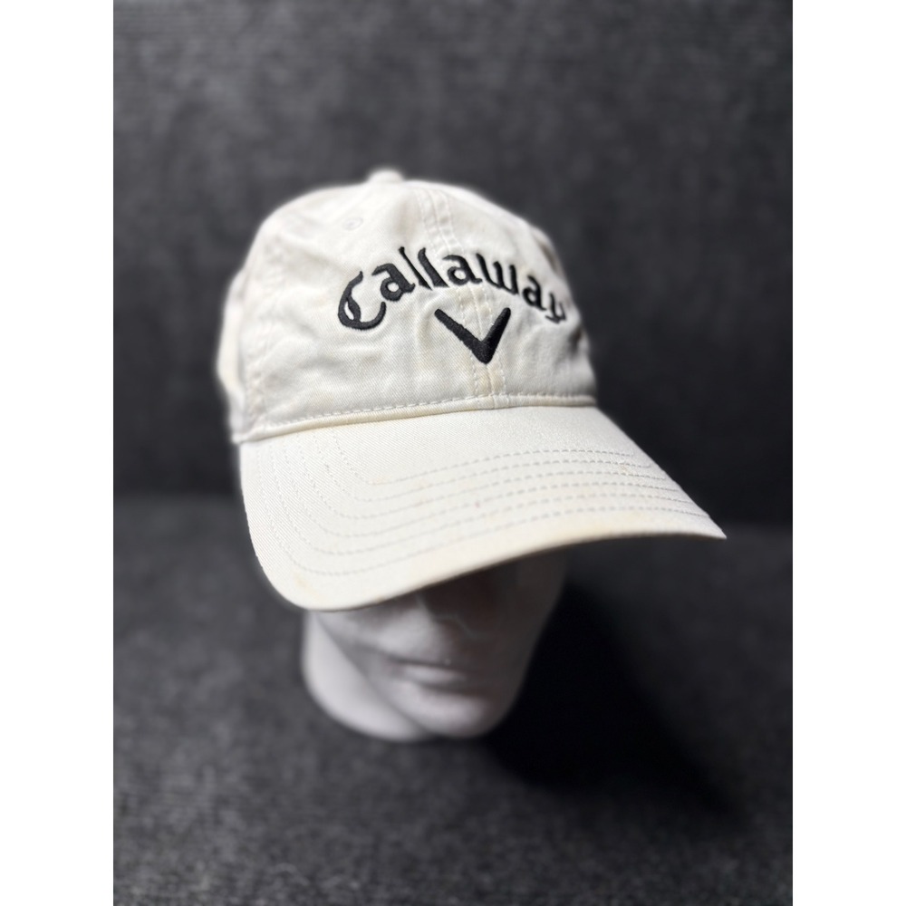 Callaway Golf Hat Cream White Embroidered Logo Adjustable Strap‎ Back Cotton Cap